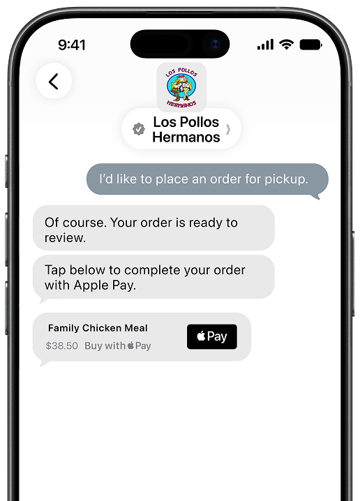 A pickup order in Apple Messages for Business