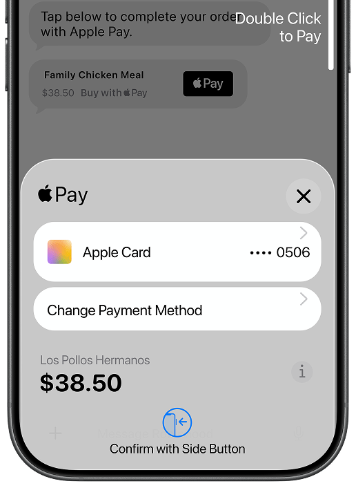 Apple Pay sheet confirming a Los Pollos Hermanos order